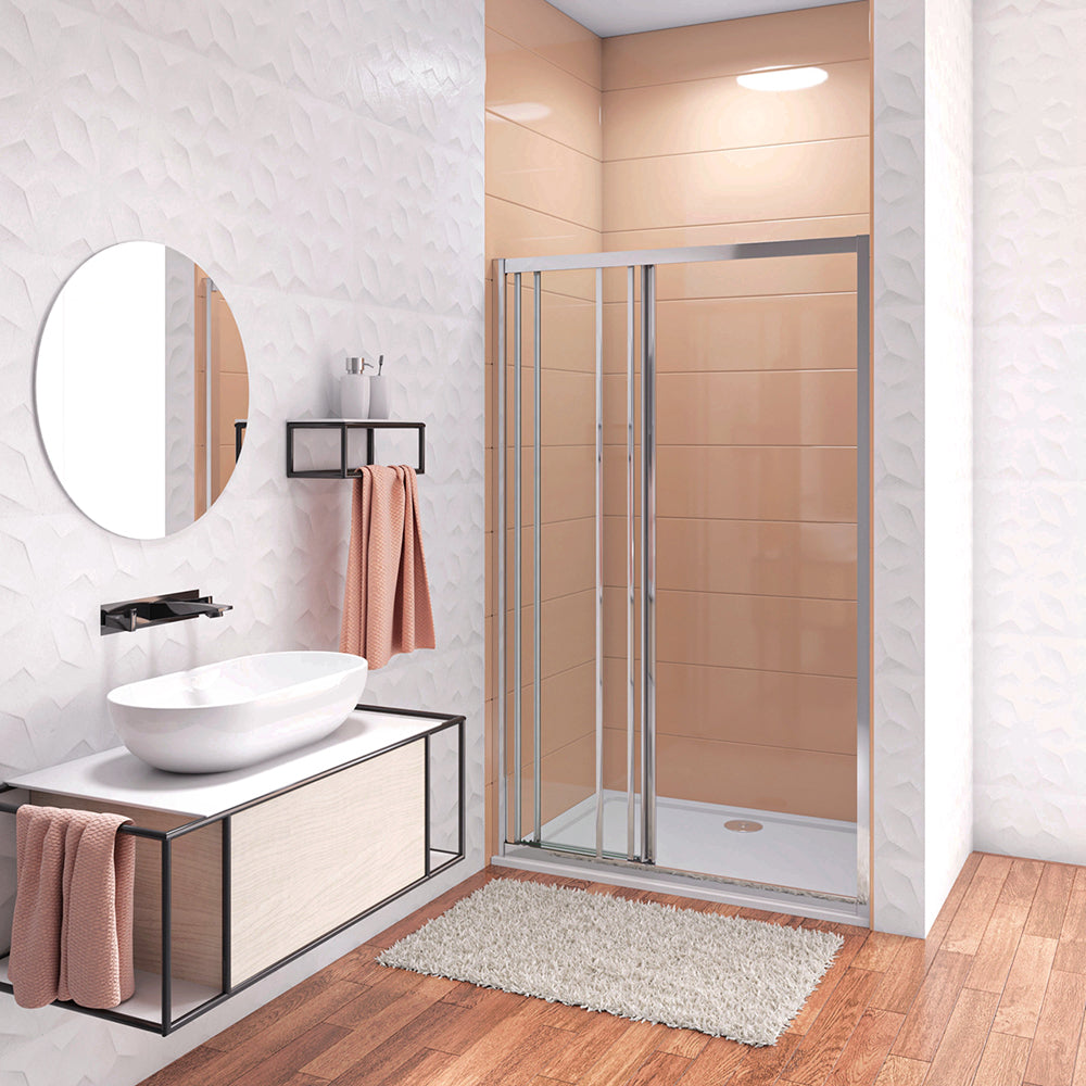 Aica 195 cm Box Doccia per Nicchia Porta Scorrevole ad Ante Sovrapposte Vetro Temperato 6 mm Trasparente Anticalcare Profili Cromati Lucidi