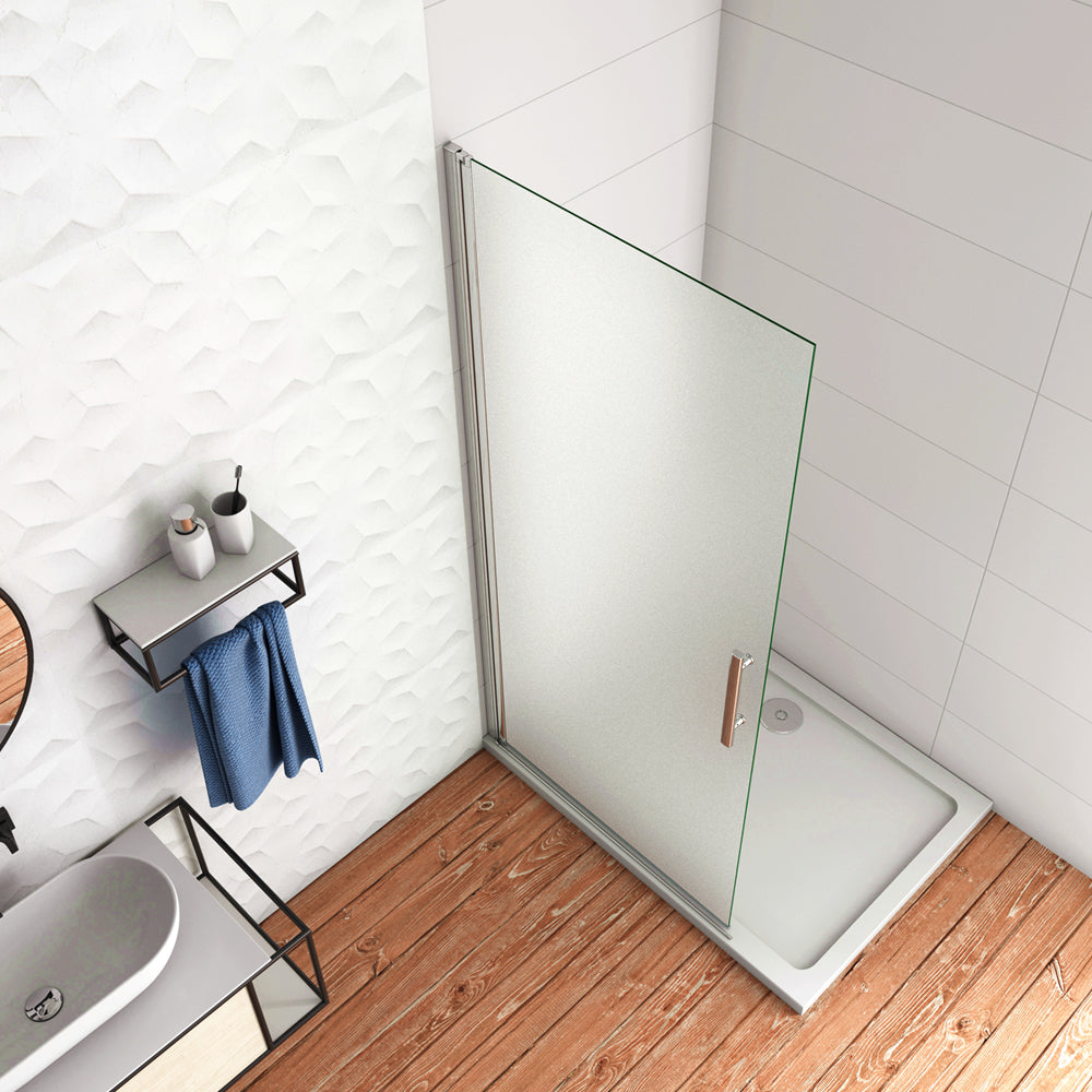 WALK IN Parete Doccia Movibile Girevole Verso Interno e Esterno 195cm in Vetro 6mm Temperato Anticalcare Satinato Opaco Telaio Cromato Lucido