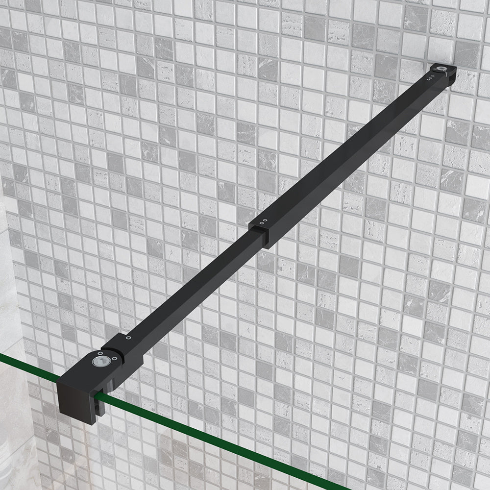 Box Doccia Walk In Parete Fissa in Vetro Temperato da 10mm Trasparente Anticalcare Barra Stabilizzatrice Nero Opaco