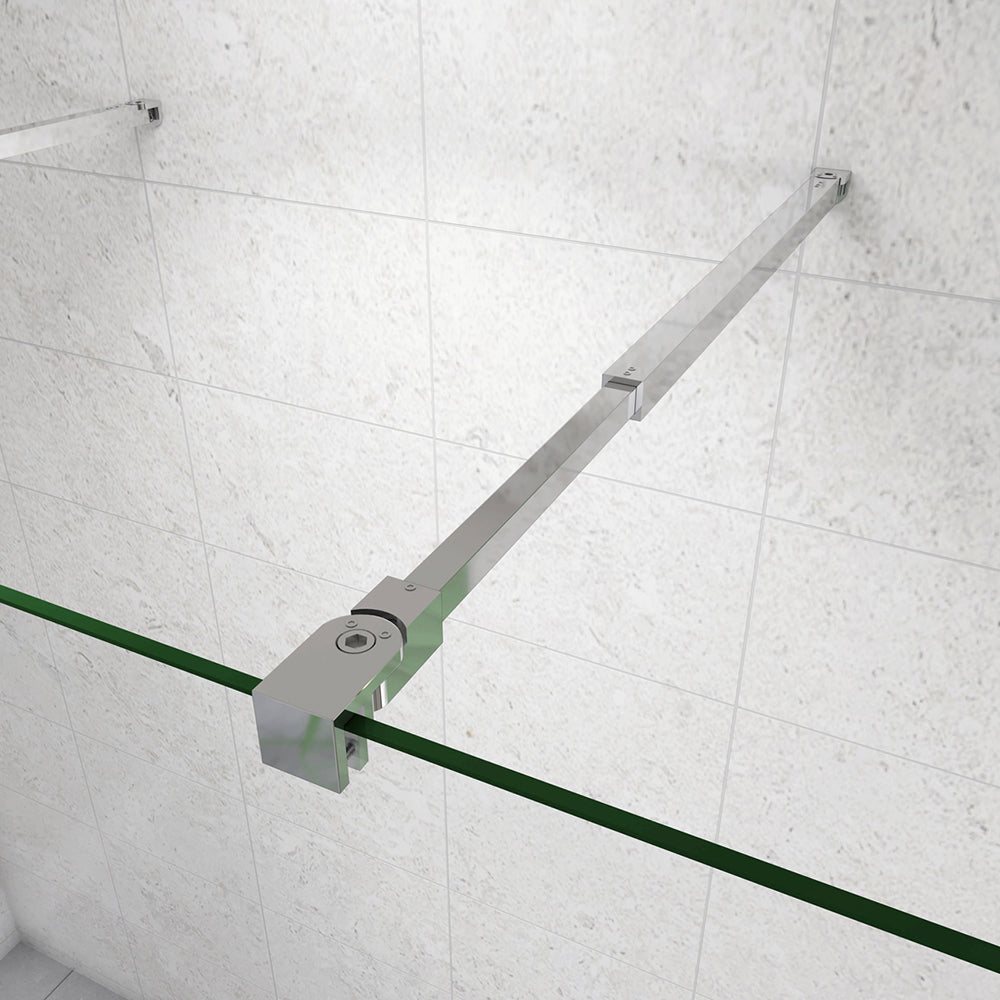 Box Doccia Walk In Parete Fissa in Vetro Temperato da 10mm Trasparente Anticalcare con Doppia Barra Stabilizzatrice 73-120cm Cromato Lucido