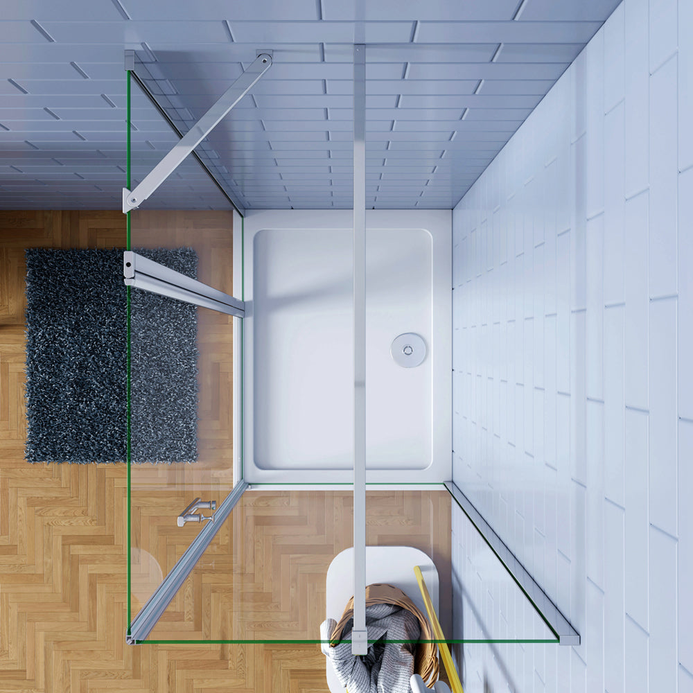 195cm Box Doccia Angolare Porta Battente con Parete Fissa in Vetro Temperato 6mm Anticalcare con 2 Barre Stabilizzatrici Telaio Cromo Lucido