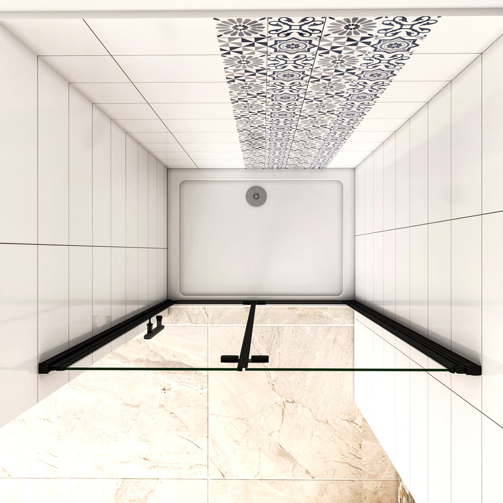 Aica Porta Doccia per Nicchia Apertura Battente Pieghevole in Vetro Temperato Trasparente 5 mm Anticalcare Telaio Nero Opaco