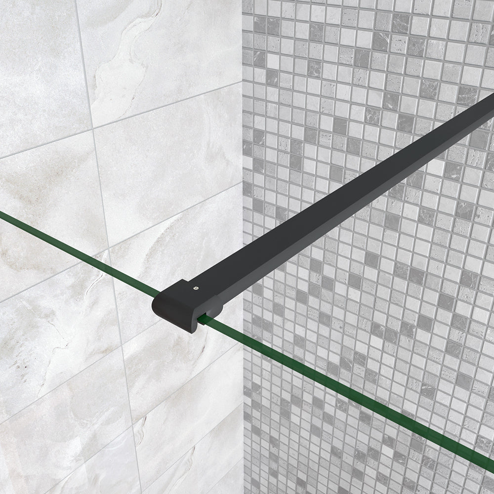 Aica Parete Fissa Doccia Walk In 40-120x200cm in Vetro 8 mm Temperato Trasparente Anticalcare Con Barra Stabilizzatrice Profilo Nero Opaco