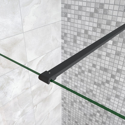 Aica Parete Fissa Doccia Walk In 40-120x200cm in Vetro 8 mm Temperato Trasparente Anticalcare Con Barra Stabilizzatrice Profilo Nero Opaco