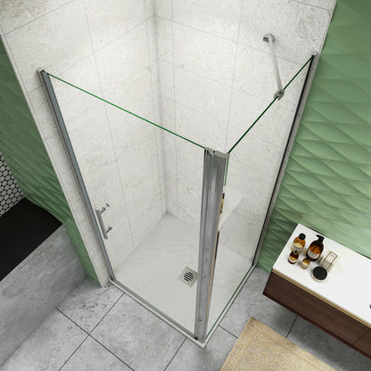 195cm Box Doccia Angolare Porta Battente Parete Fissa Vetro da 6mm Temperato Anticalcare Barra Stabilizzatrice 45cm Cromo Lucido