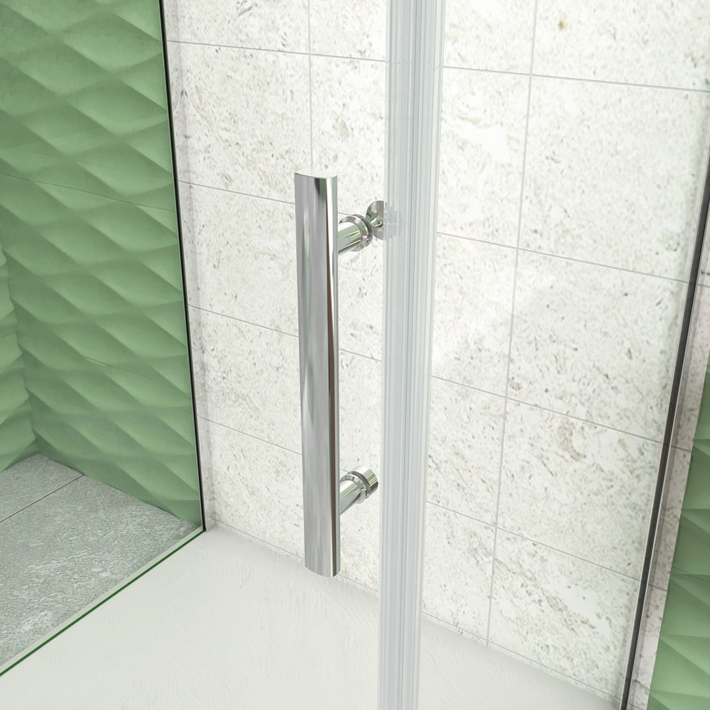 185cm Box Doccia a Tre Lati Porta Battente Doppia Parete Fissa Vetro da 6mm Temperato Anticalcare Barra Stabilizzatrice 45cm Cromo Lucido