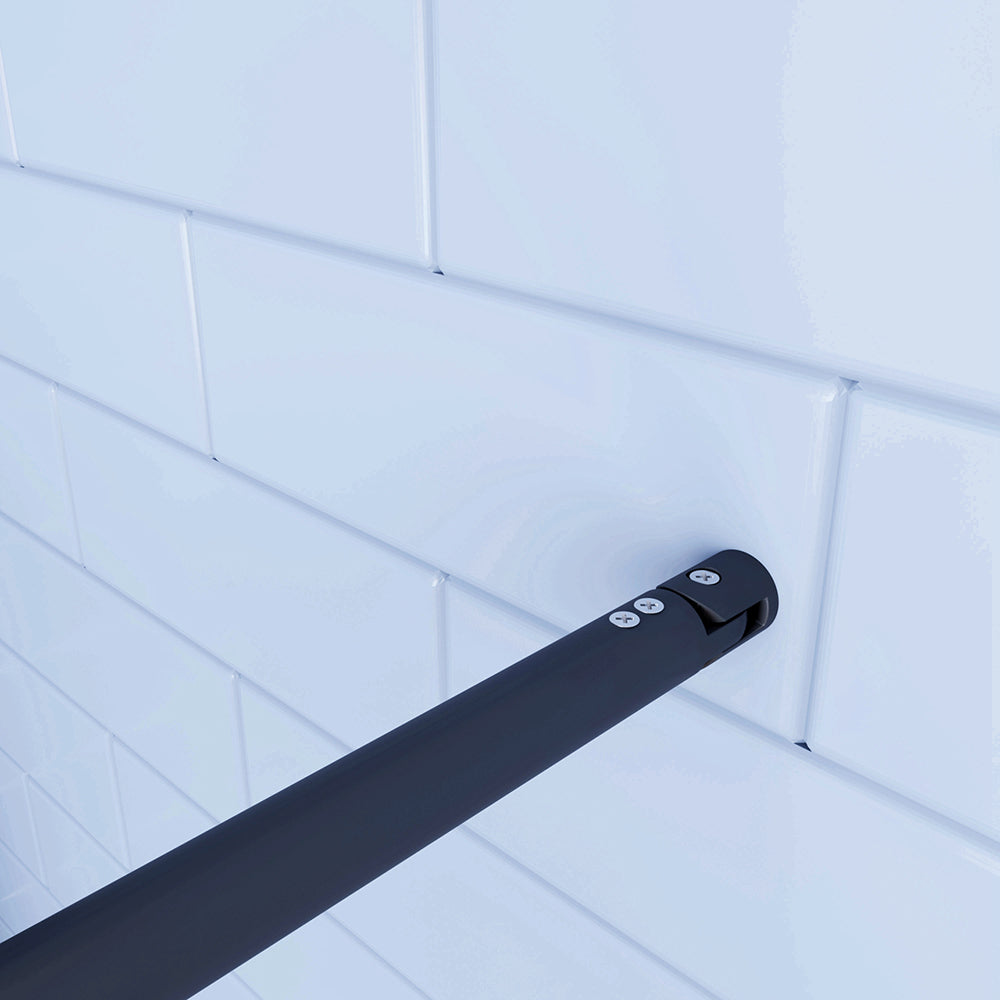 Aica Doccia Walk In 200cm Parete Fissa in Vetro Anti-frantumi Anticalcare da 8 mm Striscia Opaca Centrale Barra Stabilizzatrice Nero Opaco