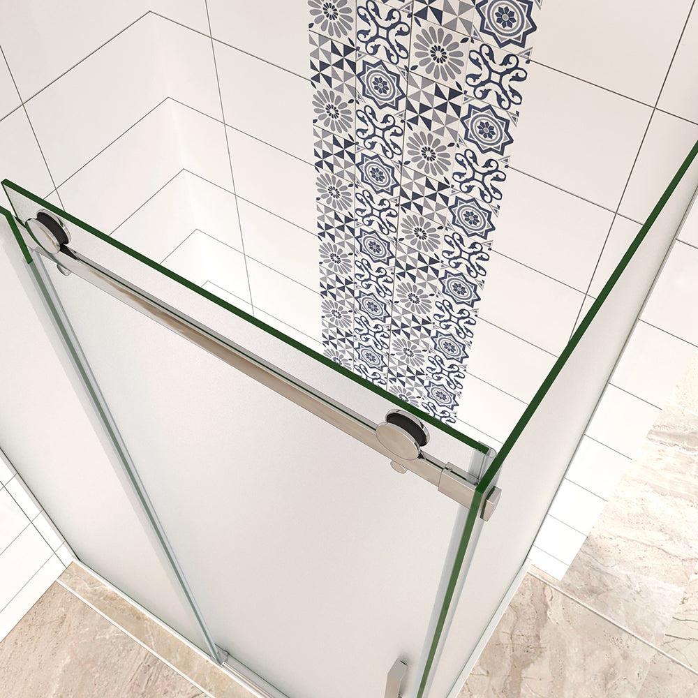 195cm Box Doccia Angolare Porta Scorrevole Ingresso Destro con Parete Fissa 80cm in Vetro da 8mm Temperato Satinato Cromo Lucido