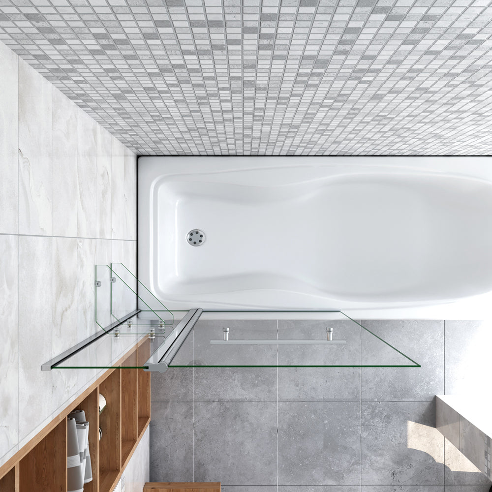 Aica 120x140 cm Sopravasca Parete Per Vasca Girevole 240° Vetro Temperato 6 mm Trasparente Due Ripiani/Mensole Maniglia Portasciugamani