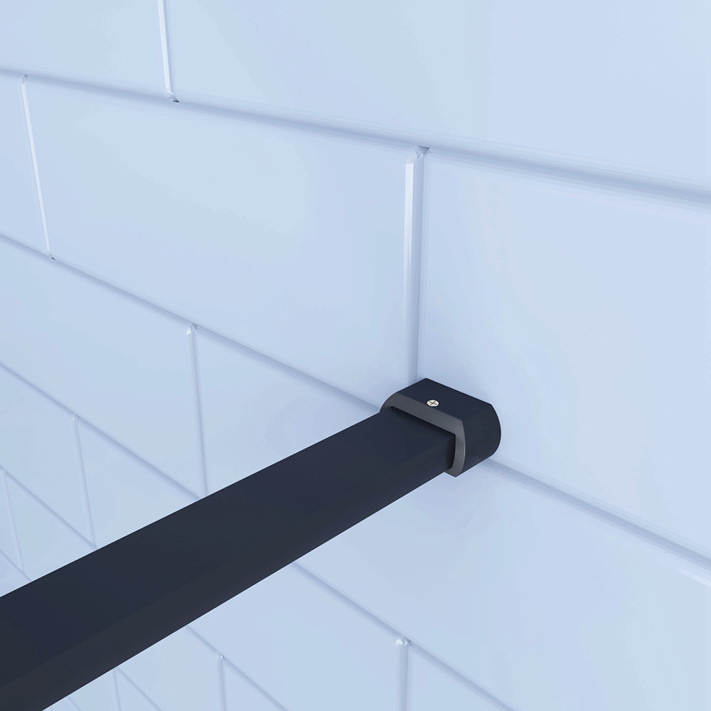 Aica Doccia Walk In 200cm Parete Fissa in Vetro Anti-frantumi Anticalcare da 8 mm Striscia Opaca Centrale Barra Stabilizzatrice Nero Opaco