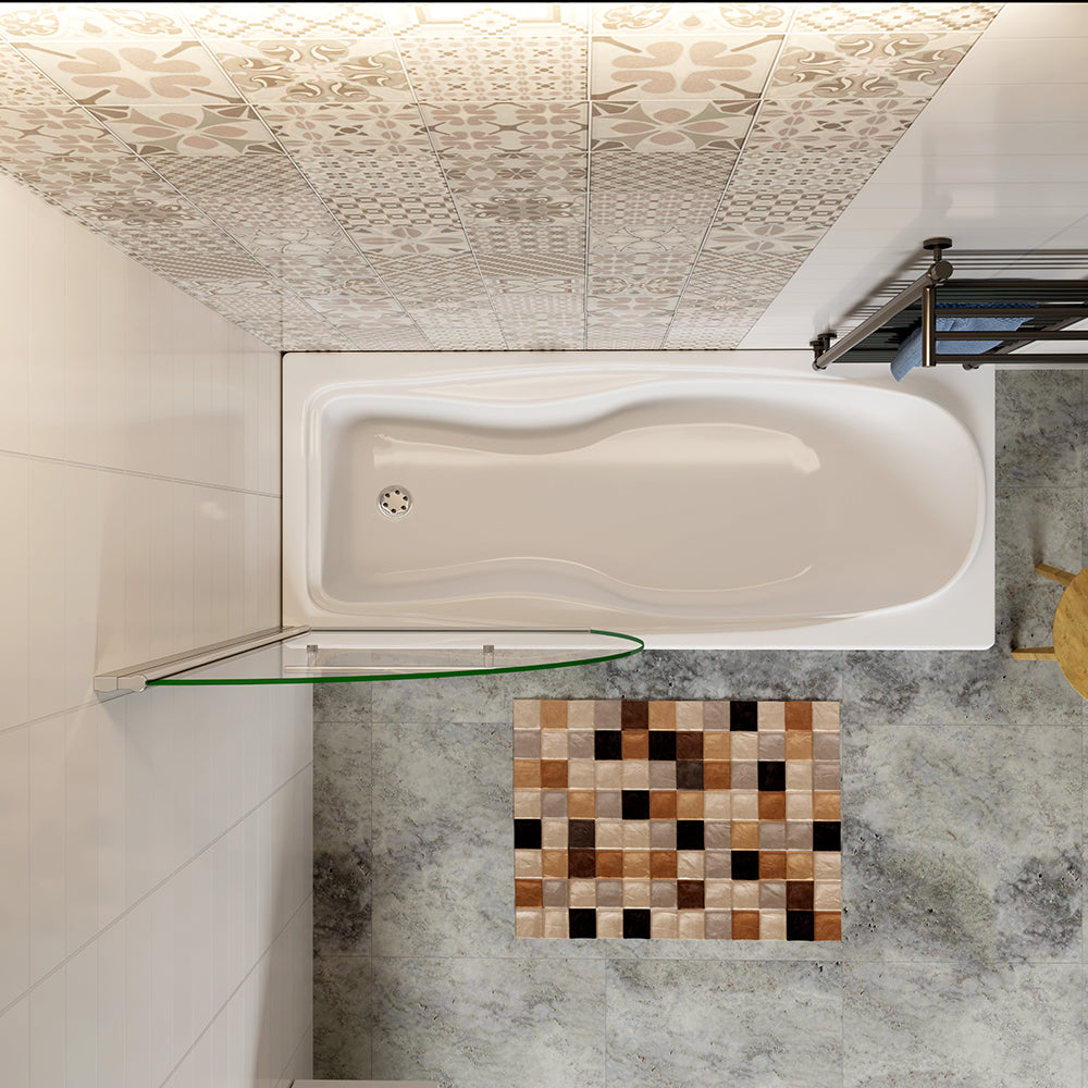 100x150cm Parete Vasca Doccia Sopravasca Singolo Pannello Forma Vela Girevole in Vetro Temperato 8mm Trasparente Anticalcare Telaio Cromato Lucido