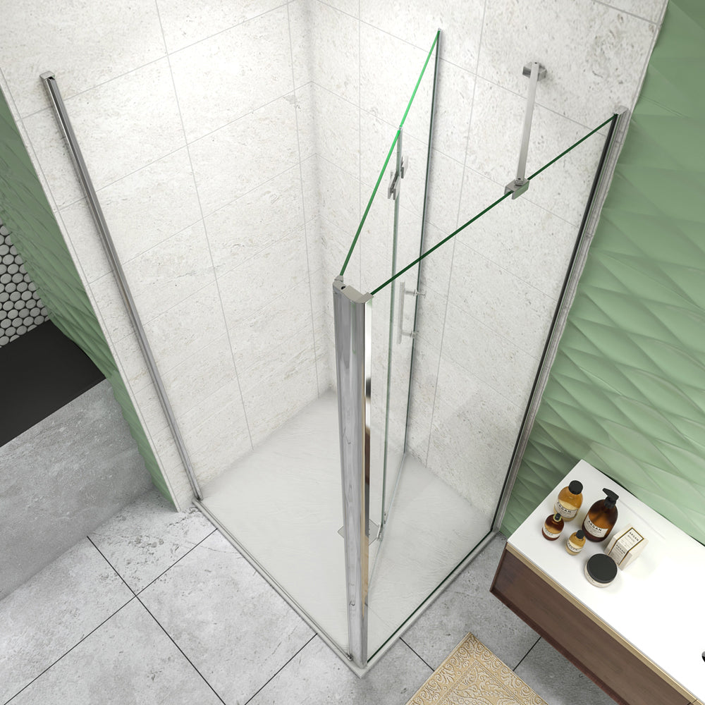 195cm Box Doccia Angolare Porta Battente Pieghevole Parete Fissa Vetro da 6mm Temperato Anticalcare Barra Stabilizzatrice 45cm Cromo Lucido