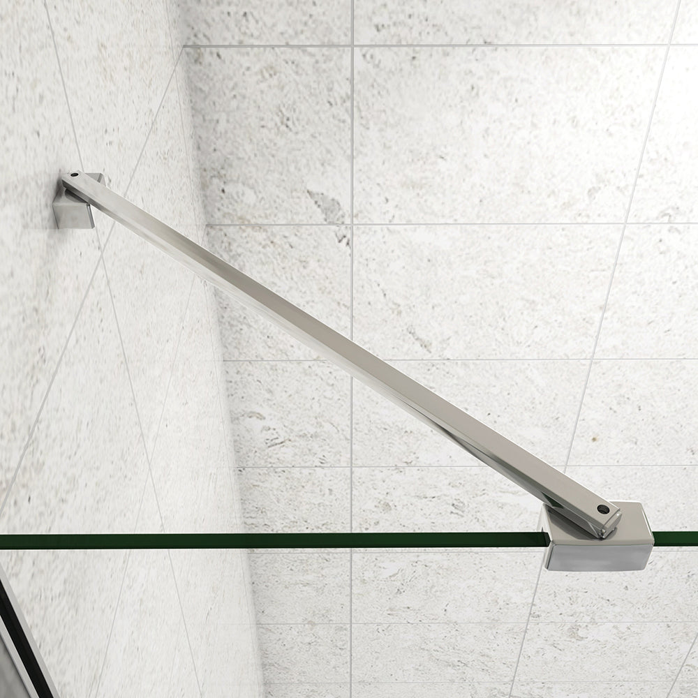 Doccia Walk In Parete Fissa in Vetro Temperato Anti-frantumi Anticalcare da 8mm Striscia Opaca Centrale con Barra Stabilizzatrice