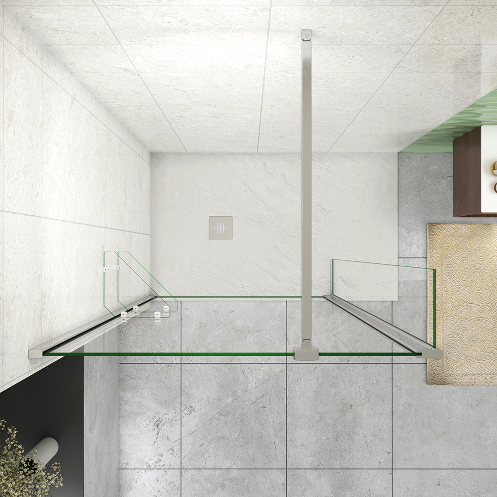 Walk In Parete Doccia + Paretina Mobile 30/40 cm in Vetro Temperato 8mm Anticalcare con 2 Ripiani Mensole Barra Stabilizzatrice 90cm Snodabile