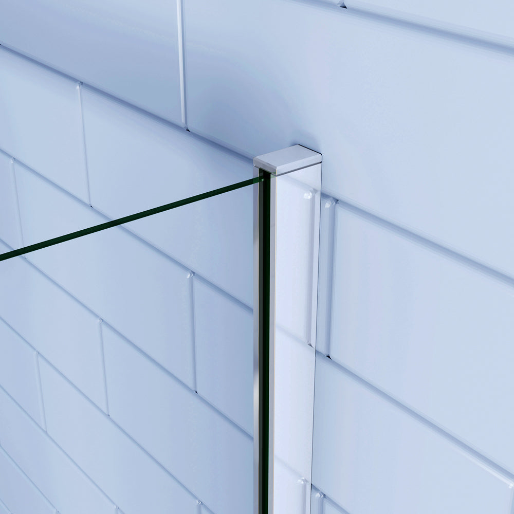 Aica 195cm Box Doccia Angolare Porta Battente con Parete Fissa Vetro 6mm Temperato Anticalcare Trasparente con 2 Barre Stabilizzatrici Cromo Lucido