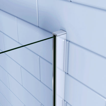 Aica 195cm Box Doccia Angolare Porta Battente con Parete Fissa Vetro 6mm Temperato Anticalcare Trasparente con 2 Barre Stabilizzatrici Cromo Lucido