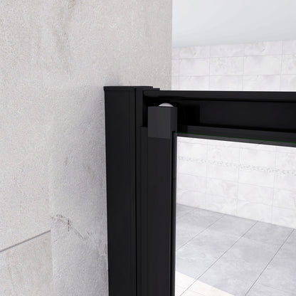 185cm Box Doccia per Nicchia Porta a Soffietto Vetro Temperato 5mm Trasparente Profilo Nero Opaco