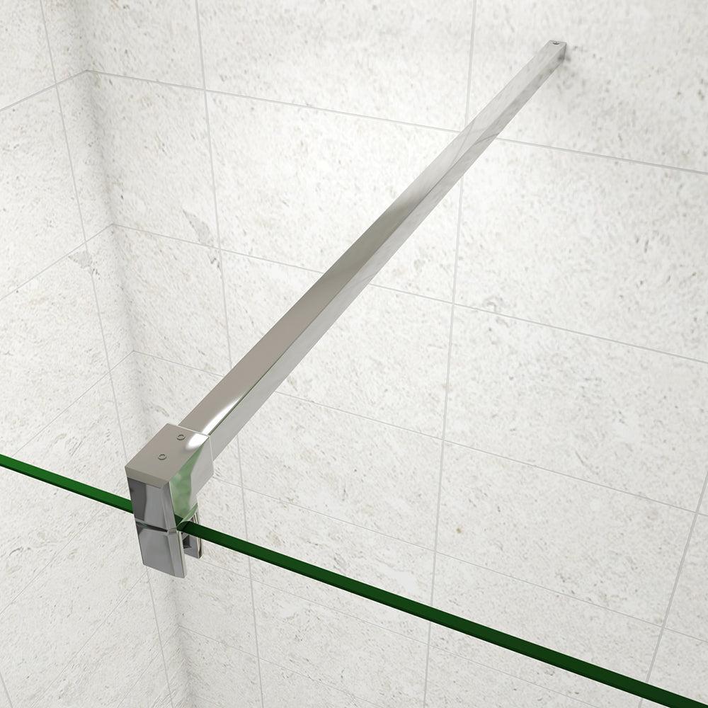 Box Doccia Walk In Parete Fissa Vetro Temperato da 8mm Anticalcare Due Ripiani Mensole Cromato Lucido Barra Stabilizzatrice da 90/140 cm Tagliabile