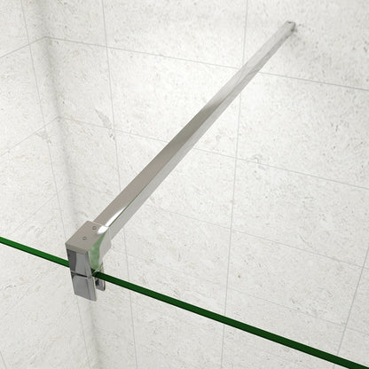 Box Doccia Walk In Parete Fissa Vetro Temperato da 8mm Anticalcare Due Ripiani Mensole Cromato Lucido Barra Stabilizzatrice da 90/140 cm Tagliabile