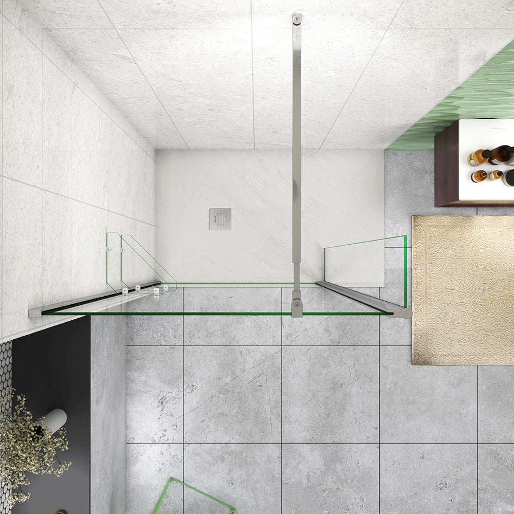 Box Doccia Walk In Parete Fissa 80-120cm + Paretina Mobile 30/40 cm Vetro Temperato 8 mm Anticalcare 2 Ripiani Mensole Barra Stabilizzatrice 73-120cm