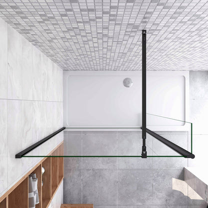 Box Doccia Walk in Due Pareti una Fissa? Mobile Vetro 8mm Temperato Trasparente Anticalcare Barra Stabilizzatrice Nero Opaco
