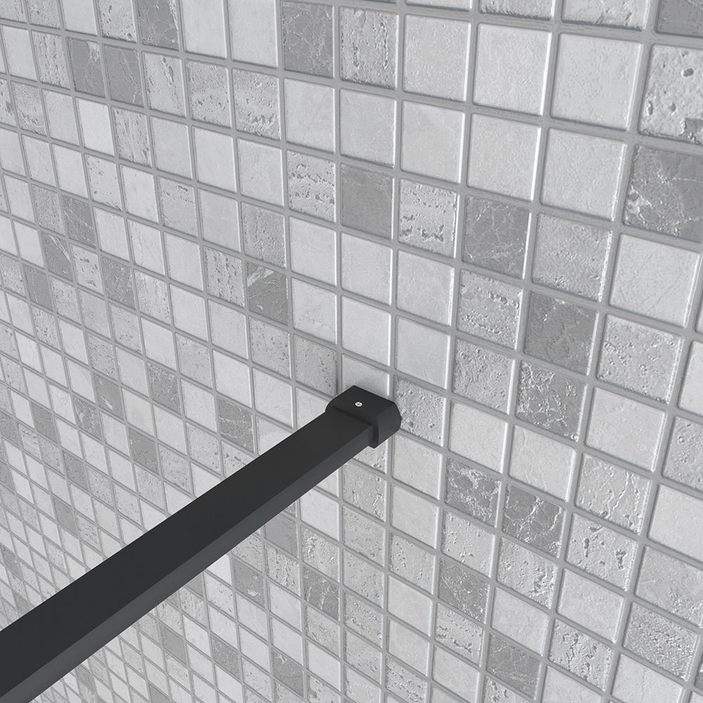 Aica Parete Fissa Doccia Walk In 40-120x200cm in Vetro 8 mm Temperato Trasparente Anticalcare Con Barra Stabilizzatrice Profilo Nero Opaco