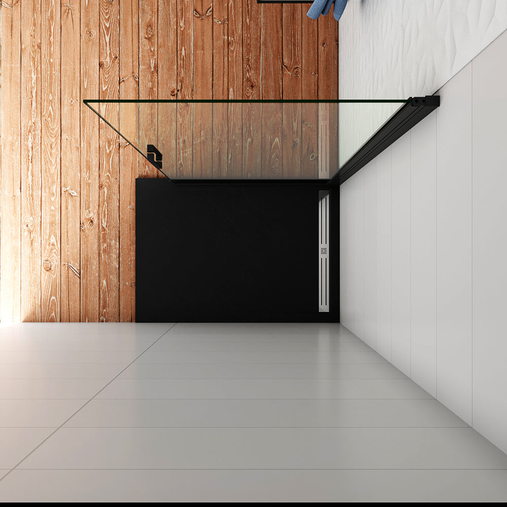 WALK IN Parete Doccia Movibile Battente Verso Interno e Esterno in Vetro 8 mm Trasparente Temperato Anticalcare Telaio Nero Opaco