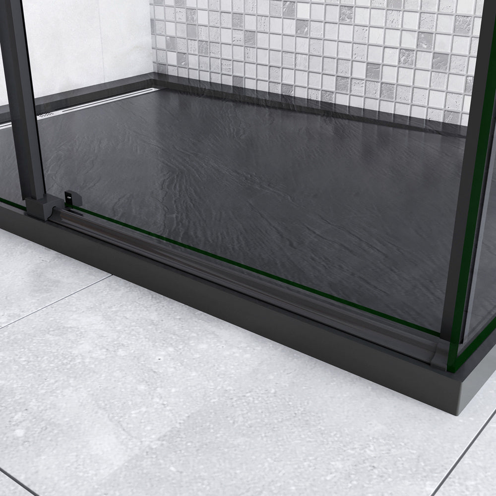 200cm Box Doccia Angolare Porta Scorrevole con Parete Fissa Vetro da 8mm Temperato Trasparente Anticalcare Telaio Nero Opaco
