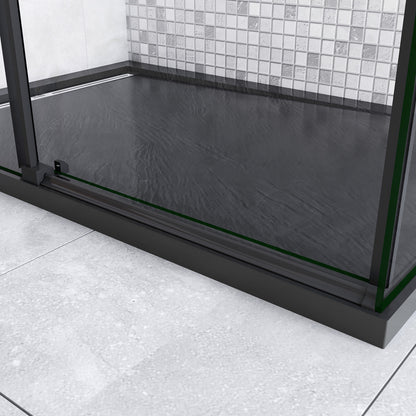200cm Box Doccia Angolare Porta Scorrevole con Parete Fissa Vetro da 8mm Temperato Trasparente Anticalcare Telaio Nero Opaco