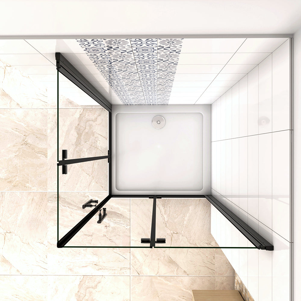 190cm Box Doccia Angolare Doppia Porta Battente Pieghevole in Vetro Temperato Trasparente 5mm Anticalcare Telaio Nero Opaco