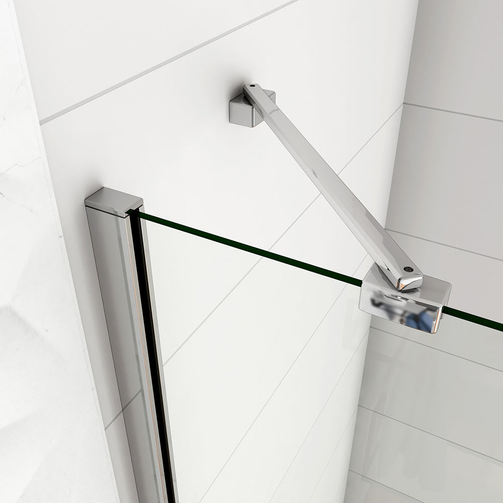 WALK IN Parete Doccia Paretina Fissa Paretina Movibile in Vetro 6mm Trasparente Temperato Anticalcare Barra Stabilizzatrice e Telaio Cromato Lucido