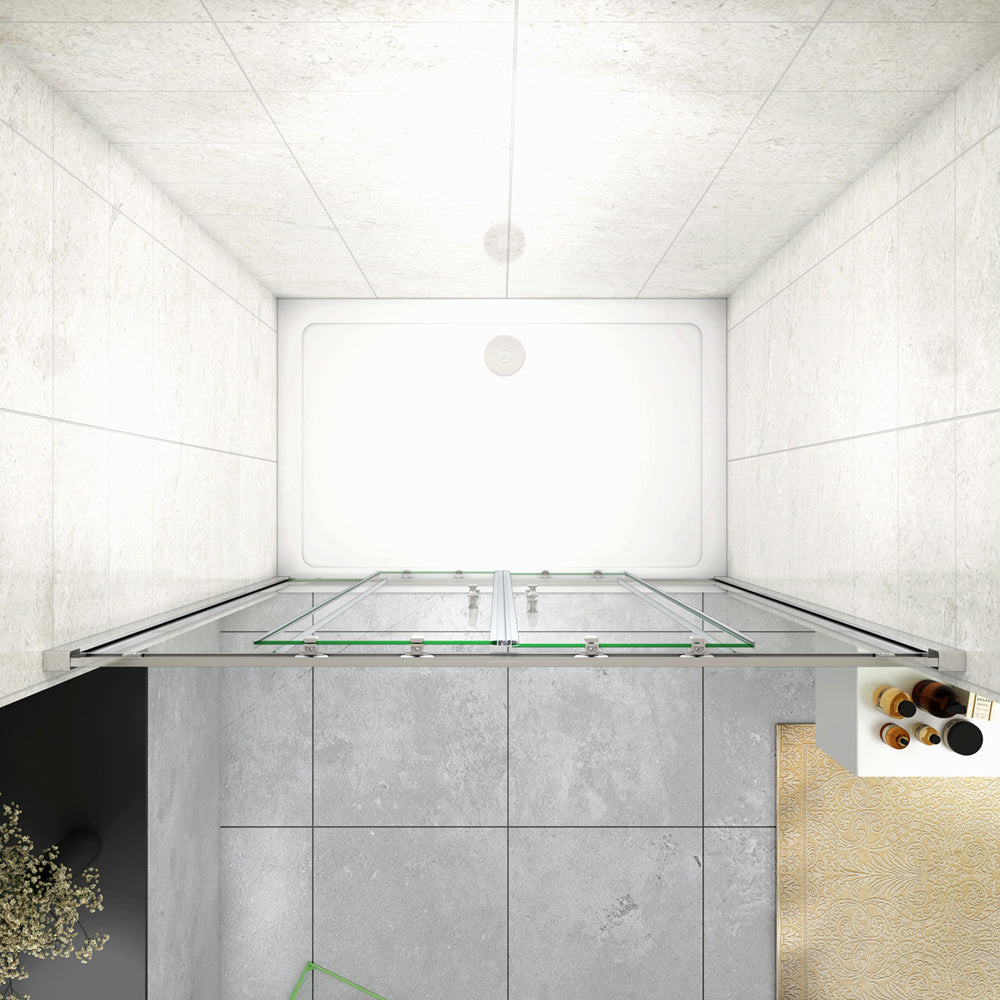 Porta Doccia Per Nicchia Doppie Ante Scorrevoli Ingresso Centrale In Vetro 5mm Temperato Trasparente Profilo Cromo Lucido