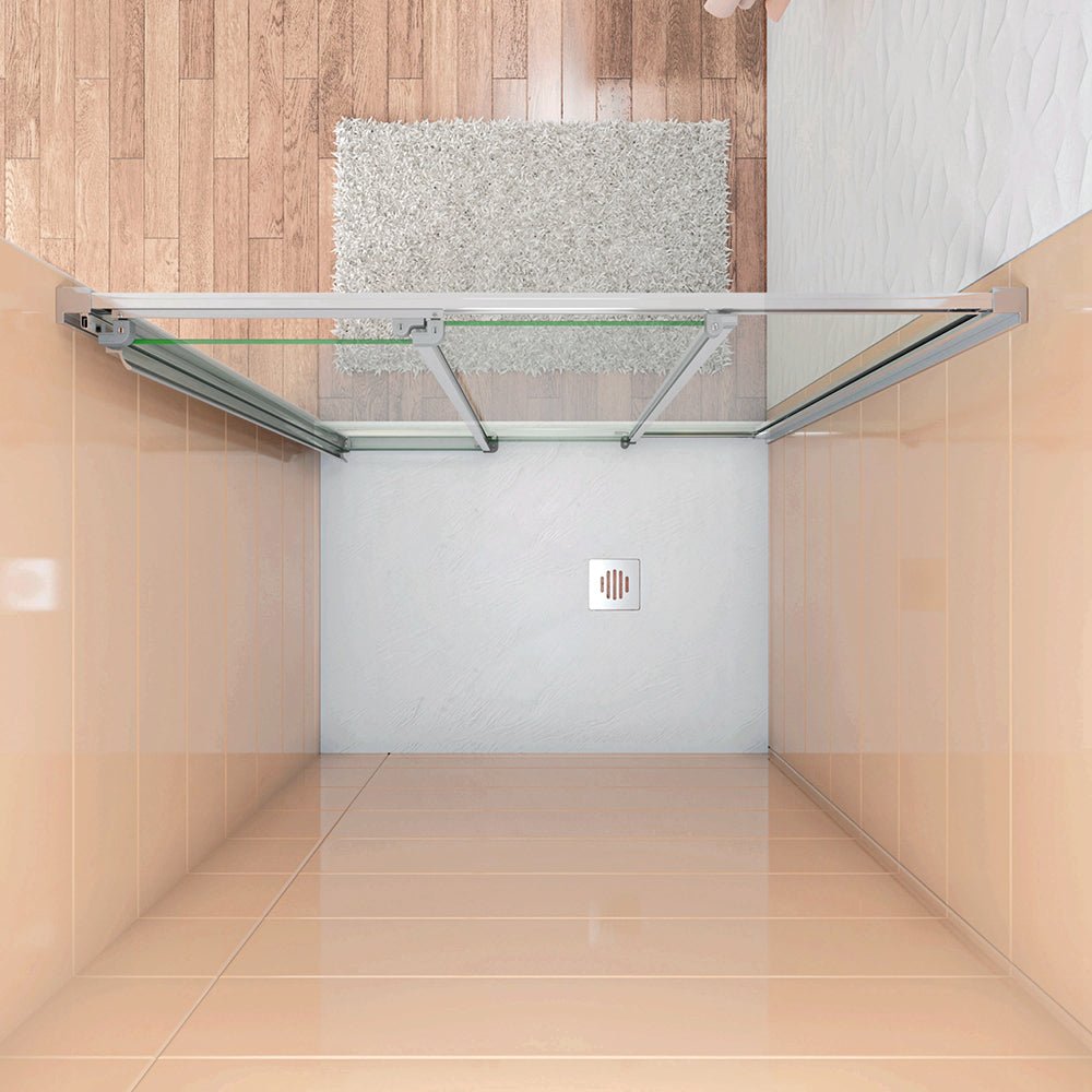 Aica 195 cm Box Doccia per Nicchia Porta Scorrevole ad Ante Sovrapposte Vetro Temperato 6 mm Trasparente Anticalcare Profili Cromati Lucidi
