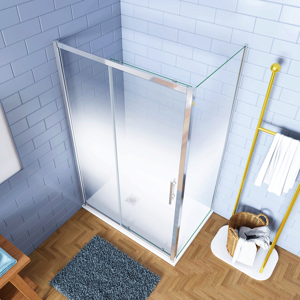 190cm Box Doccia Angolare Porta Scorrevole con Parete Fissa in Vetro Temperato Serigrafato Opaco Graduale Profili Cromato Lucido