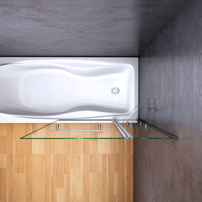 Aica Sopravasca Parete Doccia Per Vasca Girevole 180° Vetro Temperato 6mm Trasparente Inclusi Due Ripiani Maniglia Portasciugamani 100x140cm