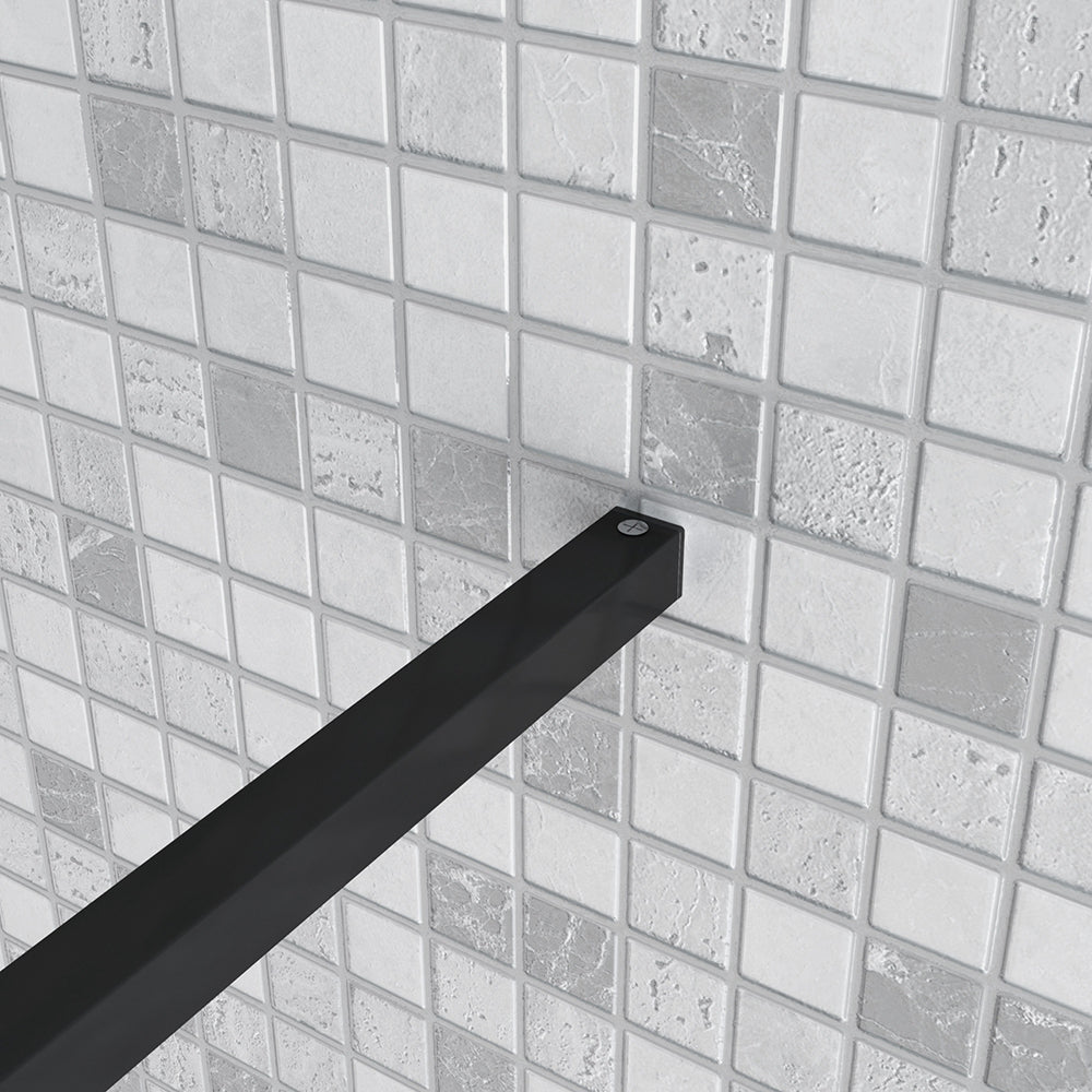 Box Doccia Walk In Parete Fissa in Vetro Temperato da 10 mm Trasparente Anticalcare con Barra Stabilizzatrice 90cm Nero Opaco