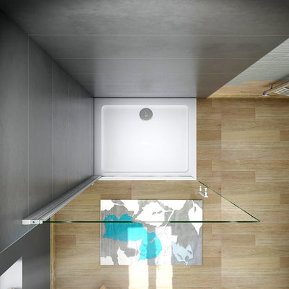 Aica WALK IN Parete Doccia Movibile Girevole Verso Interno e Esterno in Vetro 5 mm Trasparente Temperato Telaio Bianco Argenteo Opaco