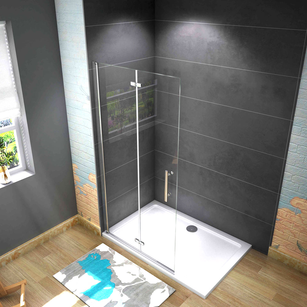 Aica Walk in Parete Doccia Movibile 2 Pannelli Pieghevoli a Libro in Vetro 6 mm Trasparente Temperato Anticalcare Telaio Cromato Lucido