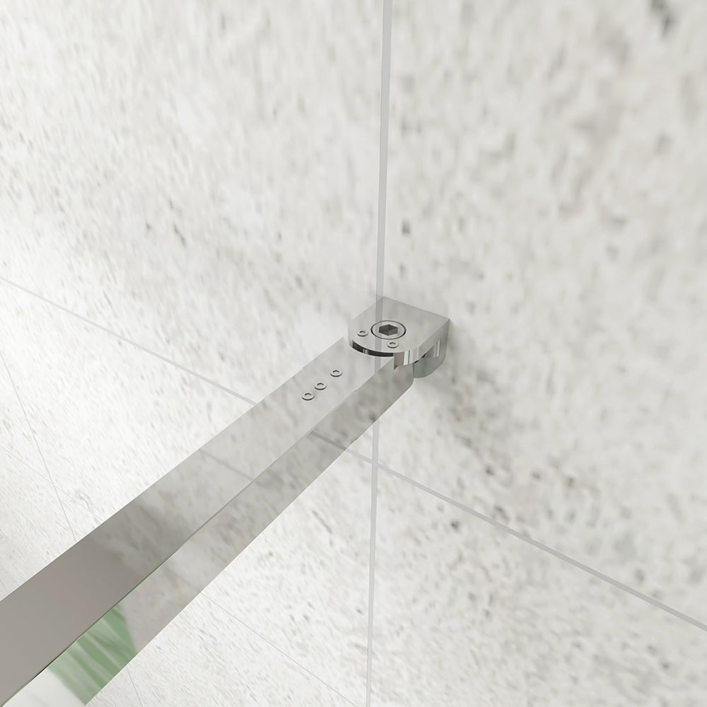 Box Doccia Walk In Parete Fissa in Vetro Temperato da 10mm Trasparente Anticalcare con Doppia Barra Stabilizzatrice 73-120cm Cromato Lucido