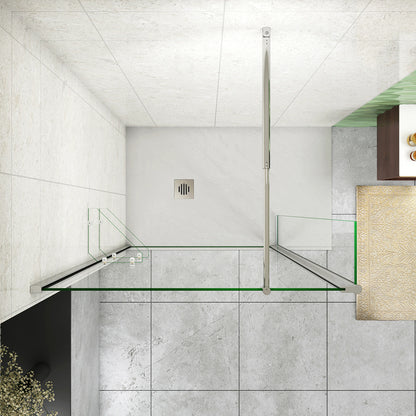 Box Doccia Walk In Parete Fissa 80-120cm Paretina Mobile 30/40 cm Vetro Temperato 8 mm Anticalcare 2 Ripiani Mensole Barra Stabilizzatrice 70-120cm