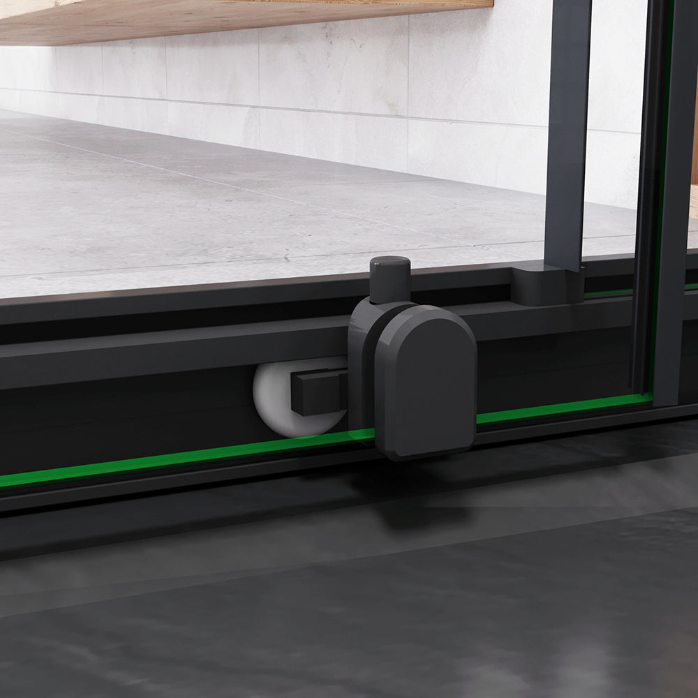 185cm Box Doccia Angolare Porta Scorrevole con Parete Fissa Vetro Temperato 5mm Trasparente Profilo Nero Opaco