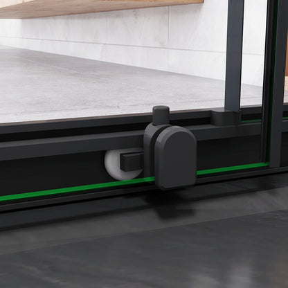 185cm Box Doccia Angolare Porta Scorrevole con Parete Fissa Vetro Temperato 5mm Trasparente Profilo Nero Opaco