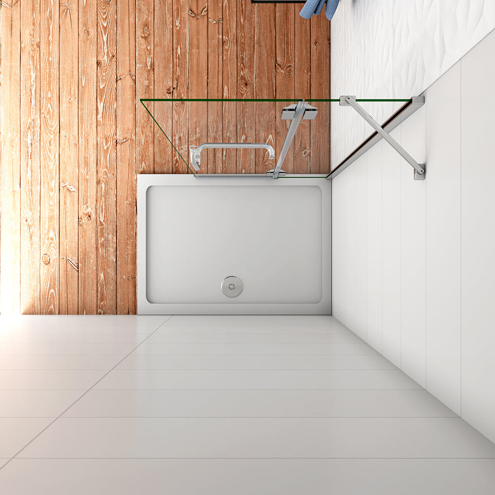 WALK IN Paretina Fissa + Porta Movibile Vetro 8mm Trasparente Temperato Anticalcare con Portasciugamano Barra Stabilizzatrice