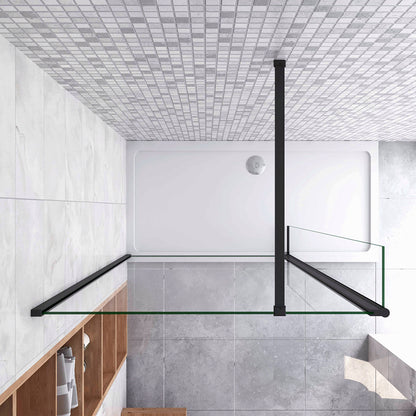 Box Doccia Walk in Due Pareti una Fissa? Mobile Vetro 8mm Temperato Trasparente Anticalcare Barra Stabilizzatrice Nero Opaco