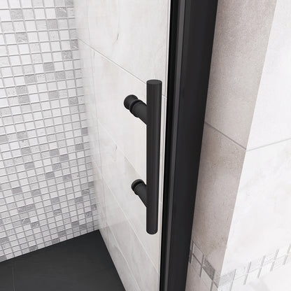185cm Box Doccia Angolare Porta Scorrevole con Parete Fissa Vetro Temperato 5mm Trasparente Profilo Nero Opaco