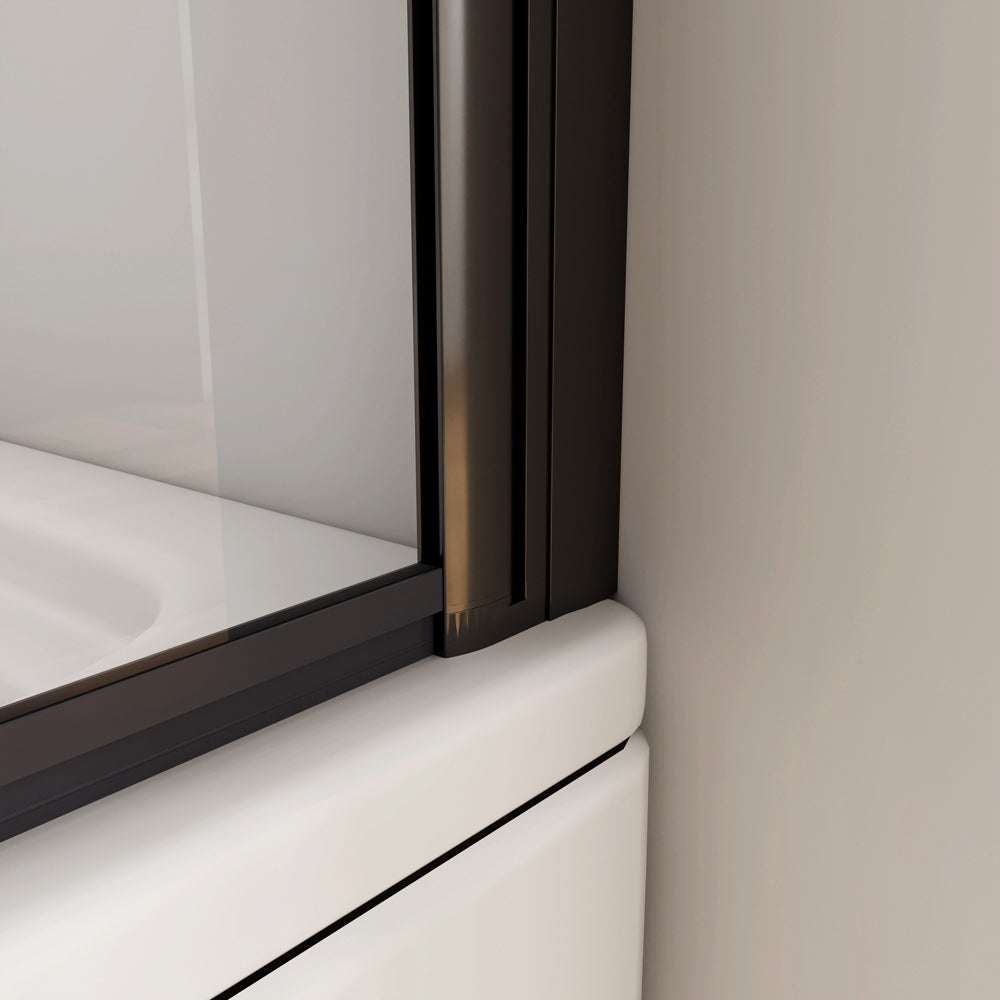 80x140cm Parete Vasca Doccia Sopravasca Singolo Pannello Girevole in Vetro Temperato 6 mm Trasparente Telaio Nero Opaco