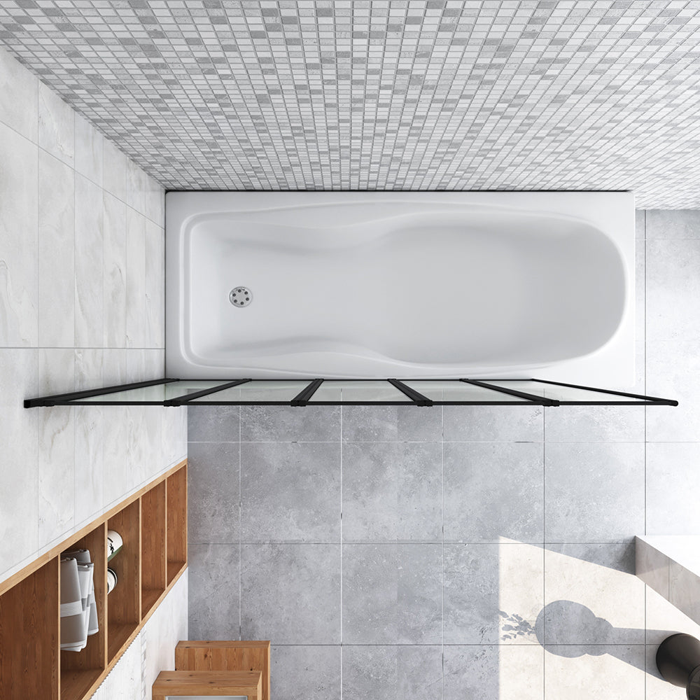 120x140cm Sopravasca Parete Doccia per Vasca 5 Antine Pieghevoli a Libro Vetro Temperato Trasparente Da 4mm Profilo Nero Opaco