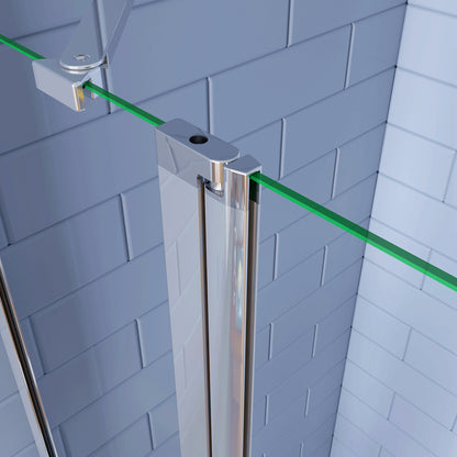 195cm Box Doccia Angolare Porta Battente con Parete Fissa in Vetro Temperato 6mm Anticalcare e 2 Barre Stabilizzatrici Telaio Cromo Lucido