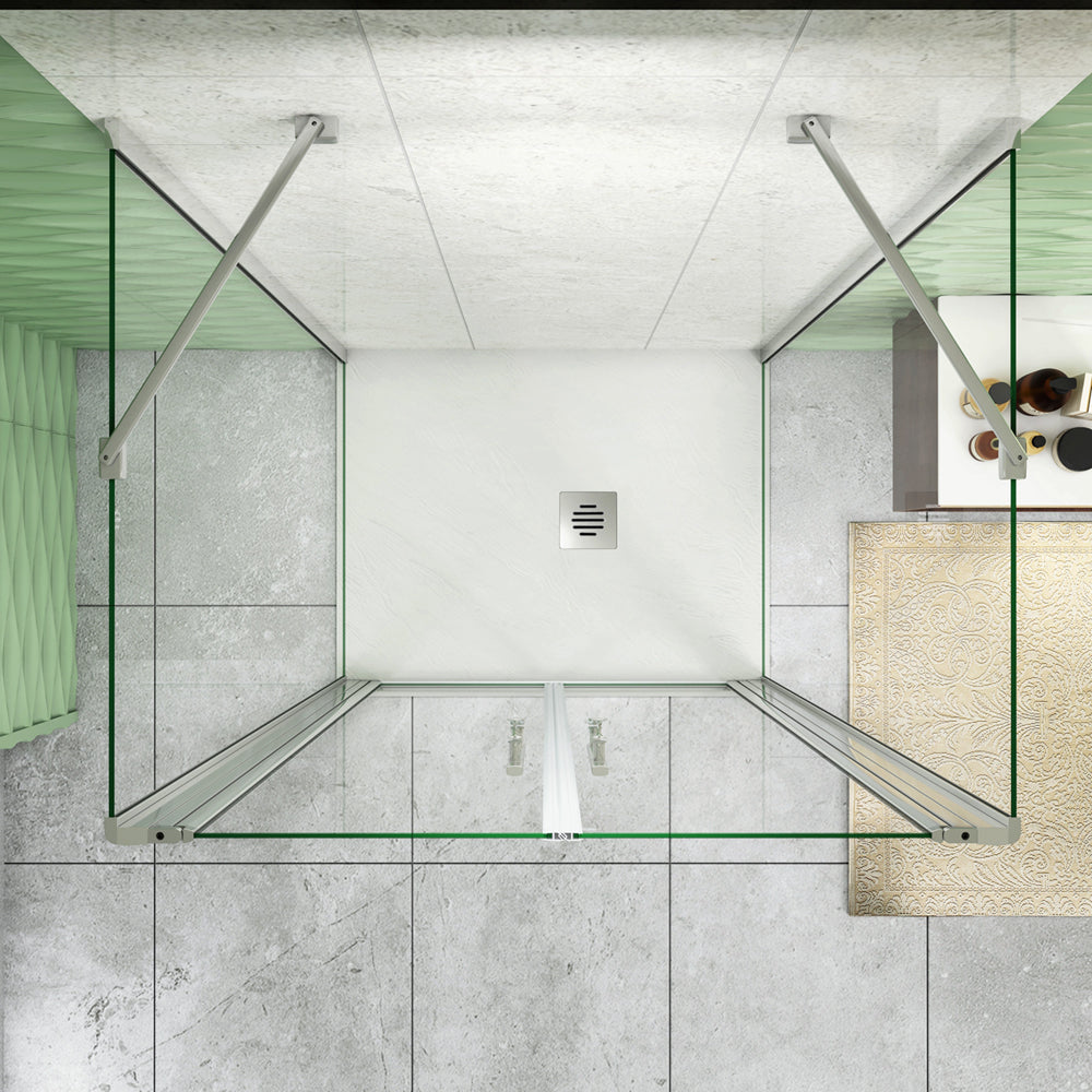 185cm Box Doccia a Tre Lati Porta Battente Saloon Doppia Parete Fissa Vetro da 6mm Temperato Anticalcare Barra Stabilizzatrice 45cm Cromo Lucido