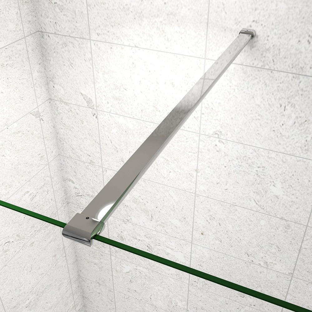 Box Doccia Walk In Parete Fissa Vetro Temperato da 8mm Anticalcare Due Ripiani Mensole Cromato Lucido Barra Stabilizzatrice da 90/140 cm Tagliabile